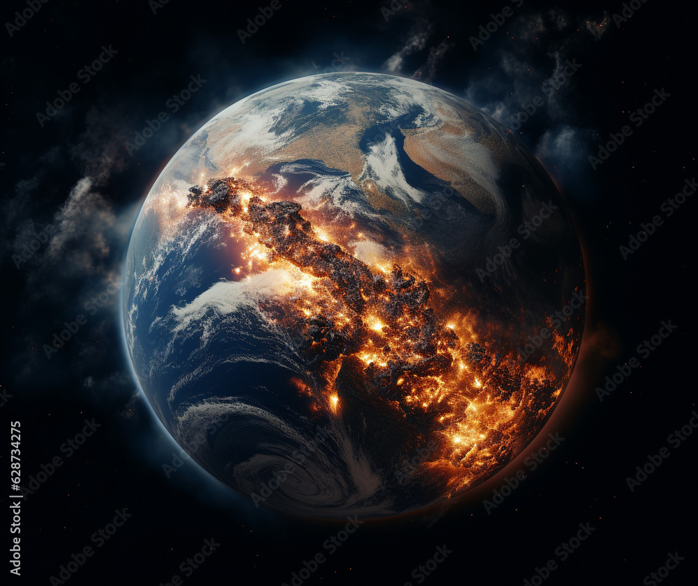 Obraz premium The World on Fire: A Satellite's View from Space, Generative AI