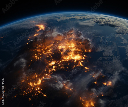 A World Ablaze: Earth's Crisis from the Cosmic Eye, Generative AI