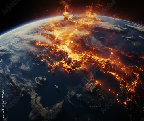 Catastrophic Conflagration  Earth s Plight from Space  Generative AI