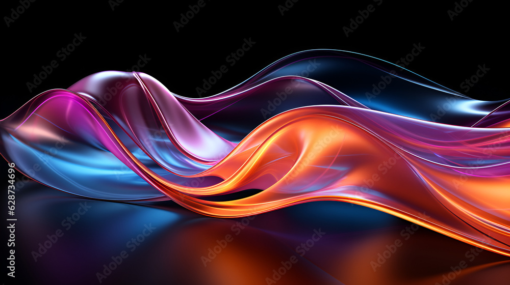 3d render. Abstract neon wallpaper. Glowing lines over black background. Light drawing trajectory, twisted ribbon, Ai Generative 3d render. Abstract neon wallpaper. Glowing lines over black background. Light drawing trajectory, twisted ribbon, Ai Generative