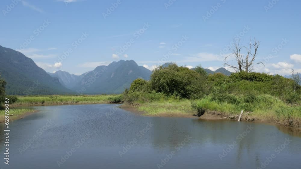 Beautiful view of the Pitt River Dyke in Pitt Meadows, British Columbia, Canada Beautiful view of the Pitt River Dyke in Pitt Meadows, British Columbia, Canada