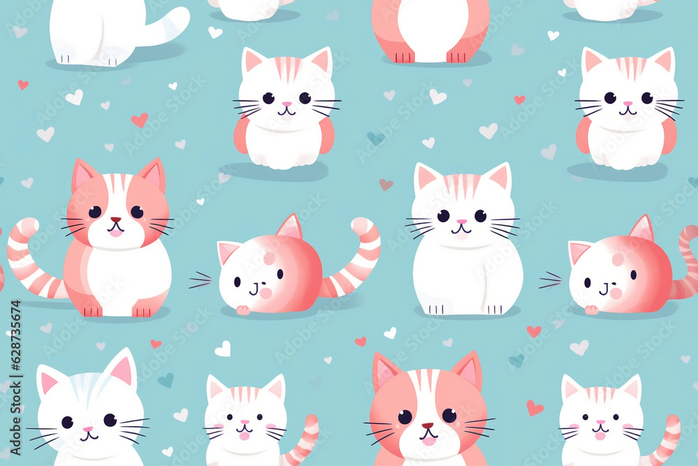seamless pattern cute cats anime