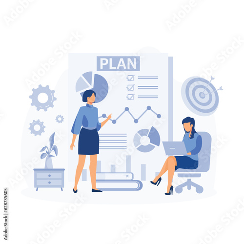 business planning, target, business work flow, time management, business presentation. flat vector modern illustration