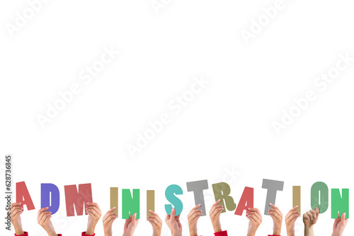 Digital png illustration of administration text on transparent background