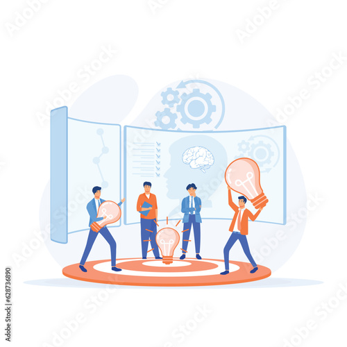 Brainstorm, idea discussion concept. Business team finding solution, creativity, creation process. flat vector modern illustration  