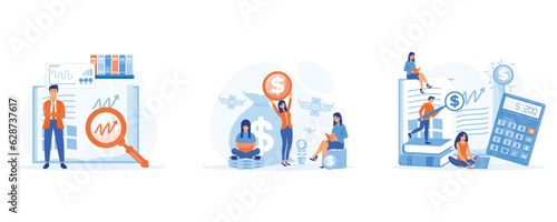 modern financial education, eople study financial literacy and accounting to raise entrepreneurship awareness. set flat vector modern illustration  © Alwie99d