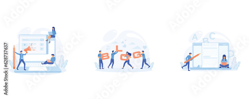 Blogging, Blogger. Freelance. Creative writing. Copy writer. Content management. set flat vector modern illustration