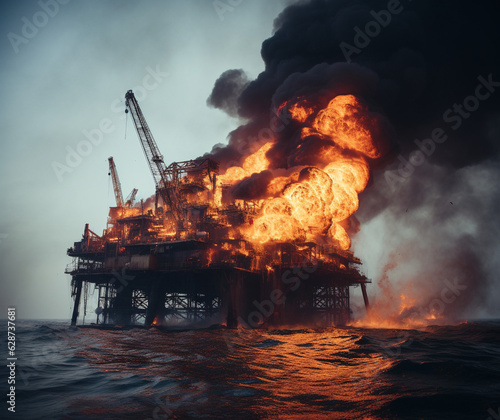 Environmental Emergency Unfolds: Offshore Oil Rig Fire, Generative AI