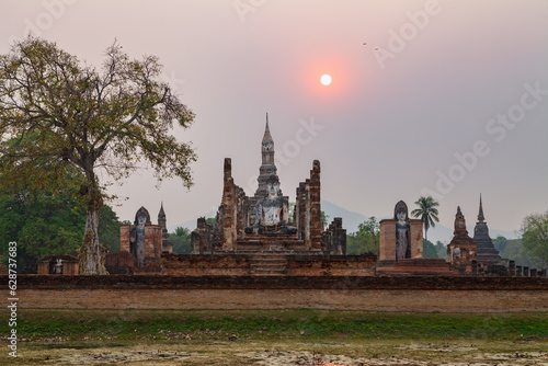 Sunset in Sukhothai Historical Park, Sukhothai Historical Park is the UNESCO world heritage photo