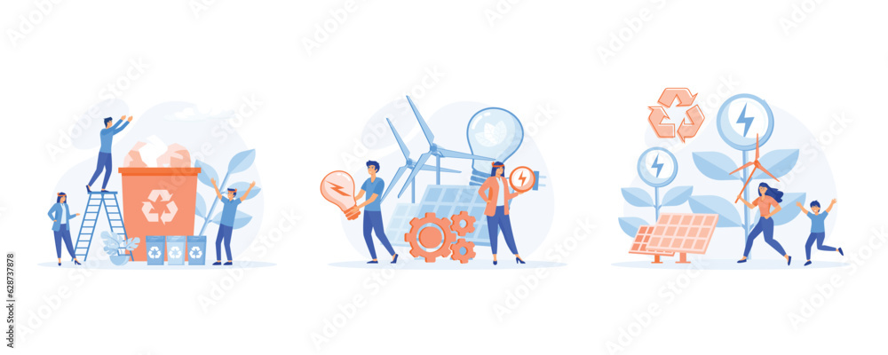 Ecology concept, Protect nature and ecology, Green energy to clean environment, Ecology - Renewable energy . set flat vector modern illustration Ecology concept, Protect nature and ecology, Green energy to clean environment, Ecology - Renewable energy . set flat vector modern illustration
