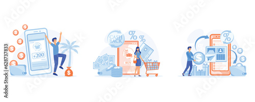 Earn points concept. rejoices in new accrued bonuses, Discount earn point and gift. financial savings and money refund. set flat vector modern illustration 