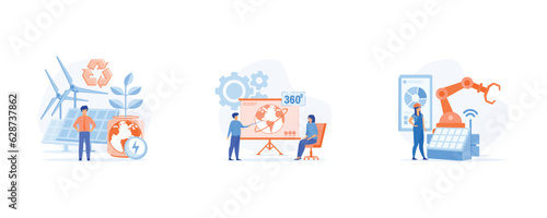 Smart industry concept, Smart intelligence technology in industrial factory. Industry 4.0.  set flat vector modern illustration