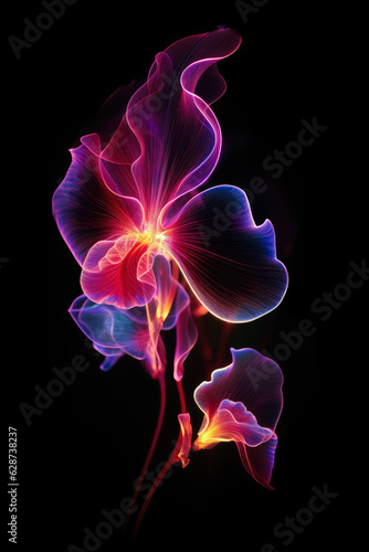 Light illustration of orchid lower on black background