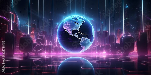Metaverse digital world cyber space background, neon colorful global world in cyber space, future energy power technology and internet connection concept Ai generated