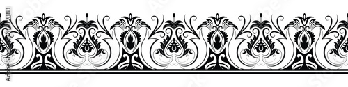 Black scroll flower border on white background. Beautiful Ethnic hand drawn artwork style design with watercolor, trend, texture, vintage hand drawn style.