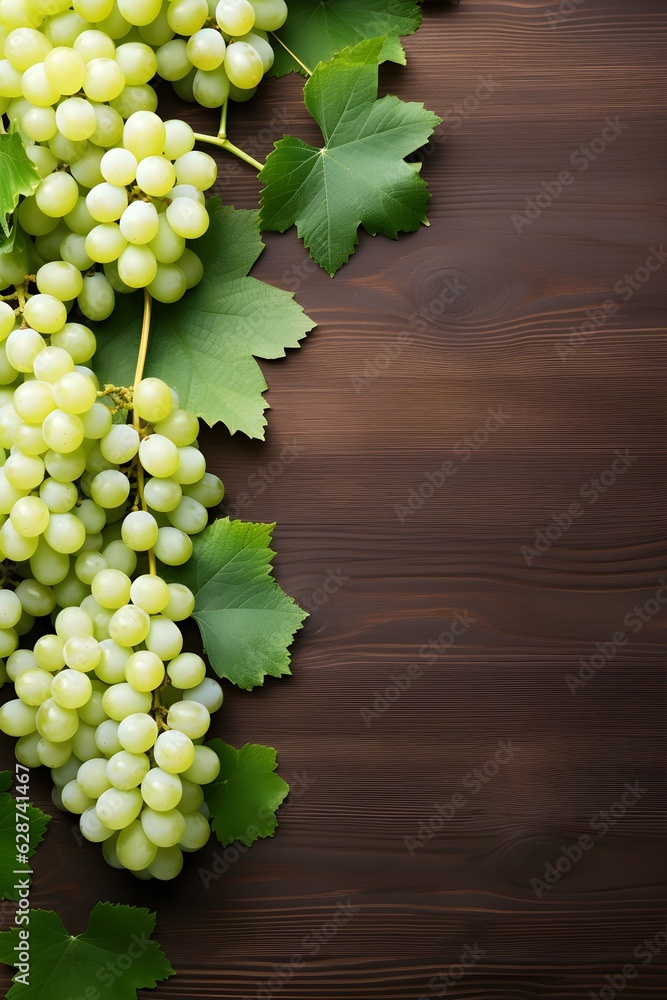 Bunch of green grapes on wooden background, empty copy space, Vertical format 2:3 Bunch of green grapes on wooden background, empty copy space, Vertical format 2:3