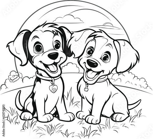 3 dogs playing together coloring pages vector animals