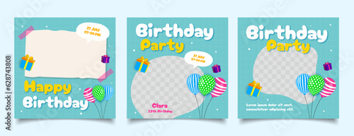 cute happy birthday social media post with balloons