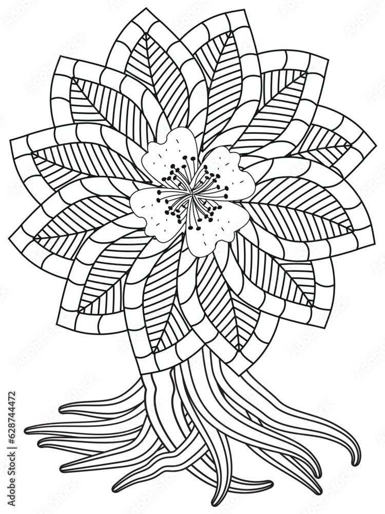 Flowers bouquet coloring book page. Isolated on white background. Doodle drawing anti-stress coloring books page for adults or children. Flat Vector Illustration