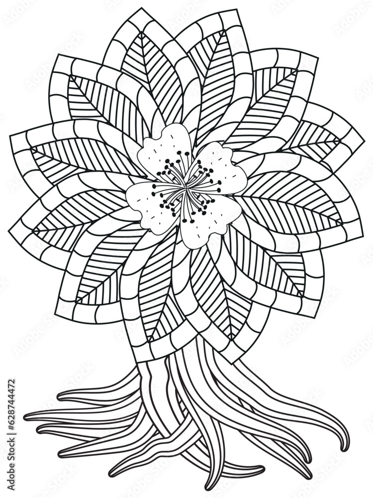 Fototapeta premium Flowers bouquet coloring book page. Isolated on white background. Doodle drawing anti-stress coloring books page for adults or children. Flat Vector Illustration