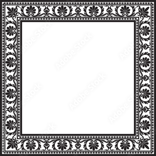 Vector monochrome black square classic renaissance ornament. Endless european border, revival style frame..