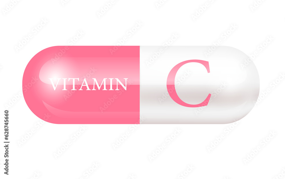 Capsule vitamin C (Thiamine) structure light pink, white. 3D Vitamin complex with chemical formula. Drug business. Personal care, beauty concept. Vector Illustration. Cut out PNG transparent pill. Capsule vitamin C (Thiamine) structure light pink, white. 3D Vitamin complex with chemical formula. Drug business. Personal care, beauty concept. Vector Illustration. Cut out PNG transparent pill.