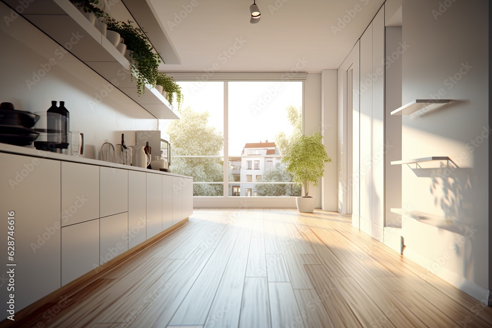 3D Render of a Bright Bedroom with a Window to Nature 3D Render of a Bright Bedroom with a Window to Nature