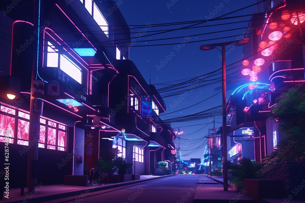 Fototapeta premium 3D Render of a Futuristic Neon Summer City