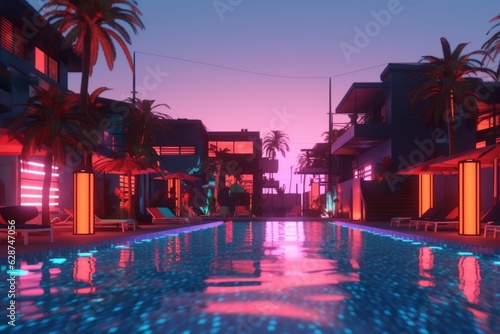 3D Render of a Futuristic Neon Summer City