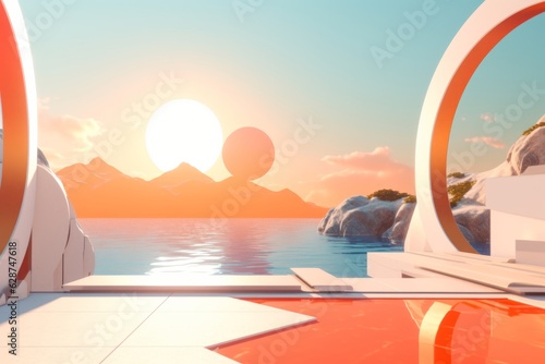 3D Render of a Futuristic Summer Beachscape