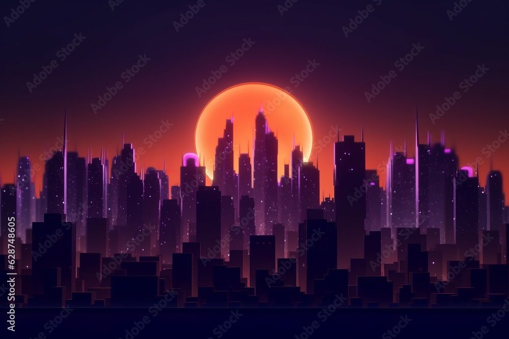 3D Render of a Neon Night Cityscape