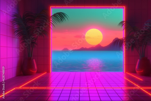 3D Render of a Neon Summer Landscape Background