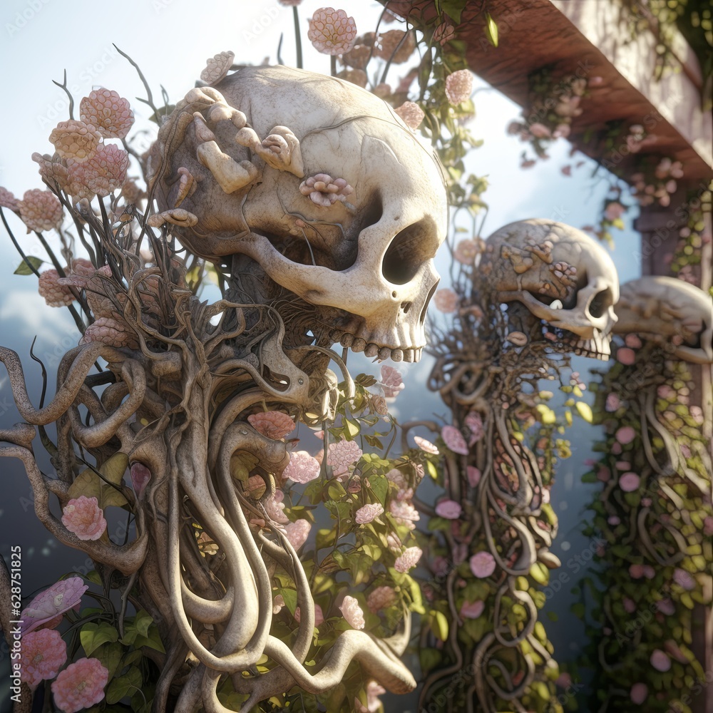 Naklejka premium 3D Render Powerful Cryptic Skeleton Scene Background
