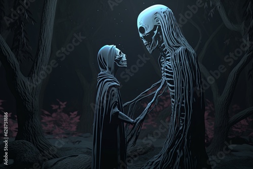 3D Render Powerful Cryptic Skeleton Scene Background