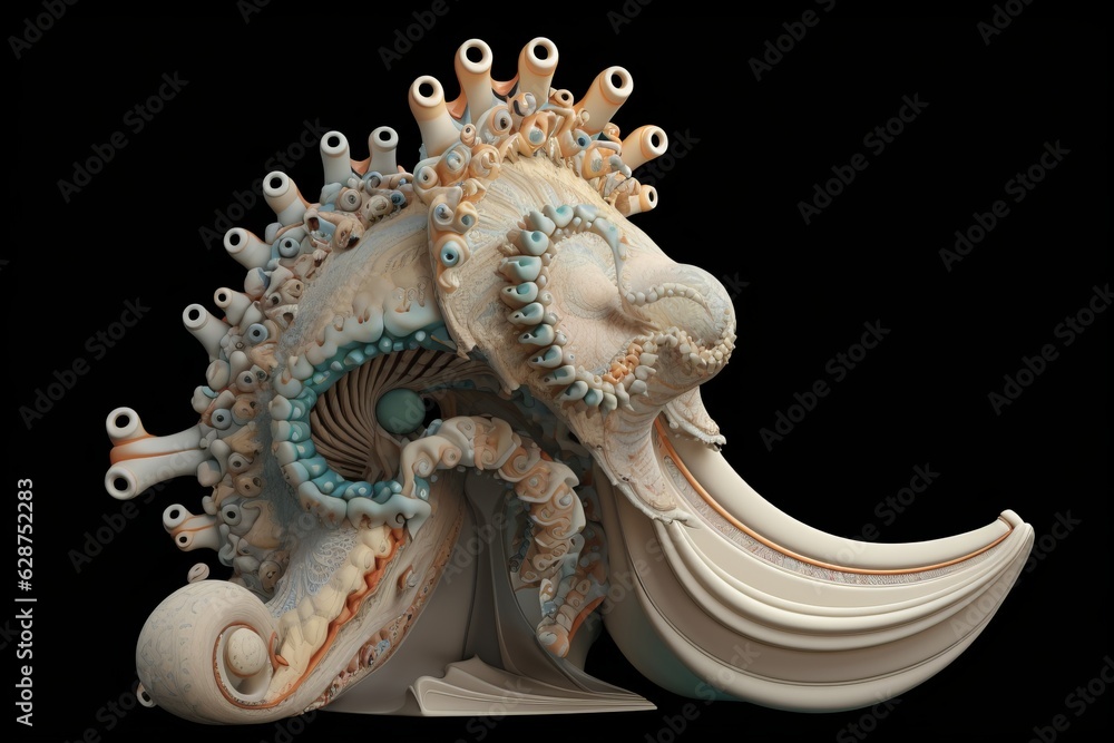 Obraz premium 3D Render Surreal Abstract Nature and Geometry Fusion Sculpture