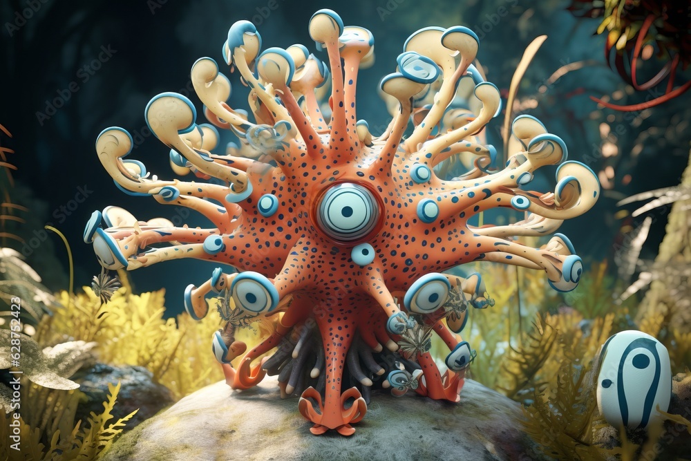 3D Render Surreal Abstract Nature and Geometry Fusion Sculpture