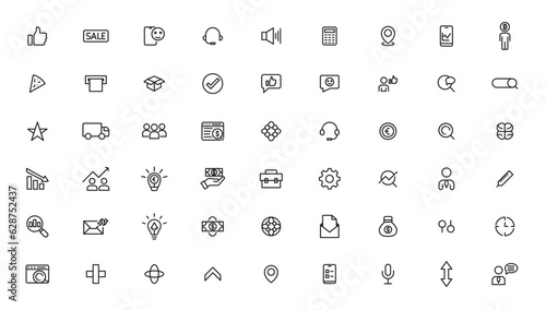 Business and Finance web icons in line style. Money, bank, contact, infographic. Icon collection. Vector illustration