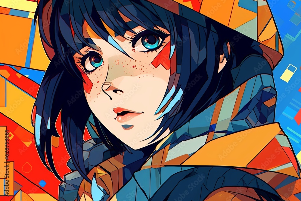Naklejka premium Anime Themed Retro Remixed Abstract Hybrid Background Design