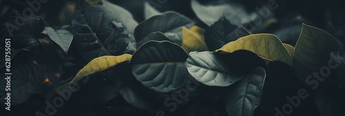 Leaves close-up in dark style. Generative AI
