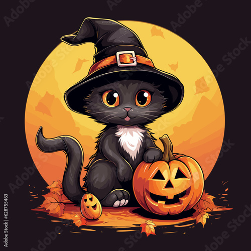 halloween cat with pumpkin