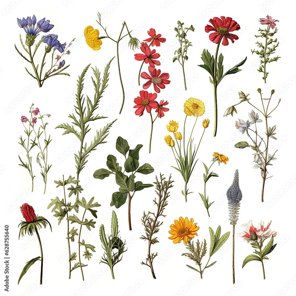 Wild flowers vector collection. Hand-drawn illustration isolated on ...