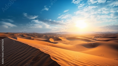 photograph of Desert dubai city background united arab emirates beautiful sky in the morning sunrise. Generative Ai wide angle lens realistic morning light.generative ai © JKLoma