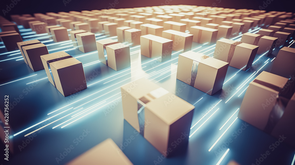 Fototapeta premium futuristic logistics technology concepts with parcel cardboard box in hyper loops route way.digital transformation with business management.generative ai images