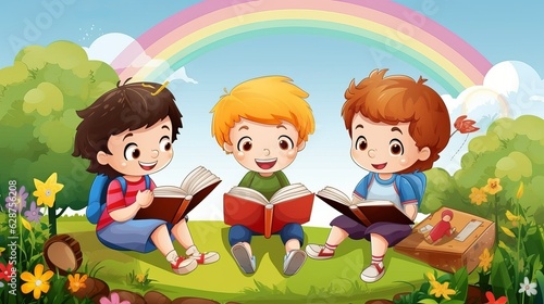  children are reading books, generative ai