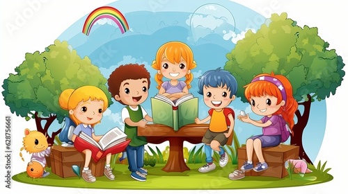  children are reading books  generative ai