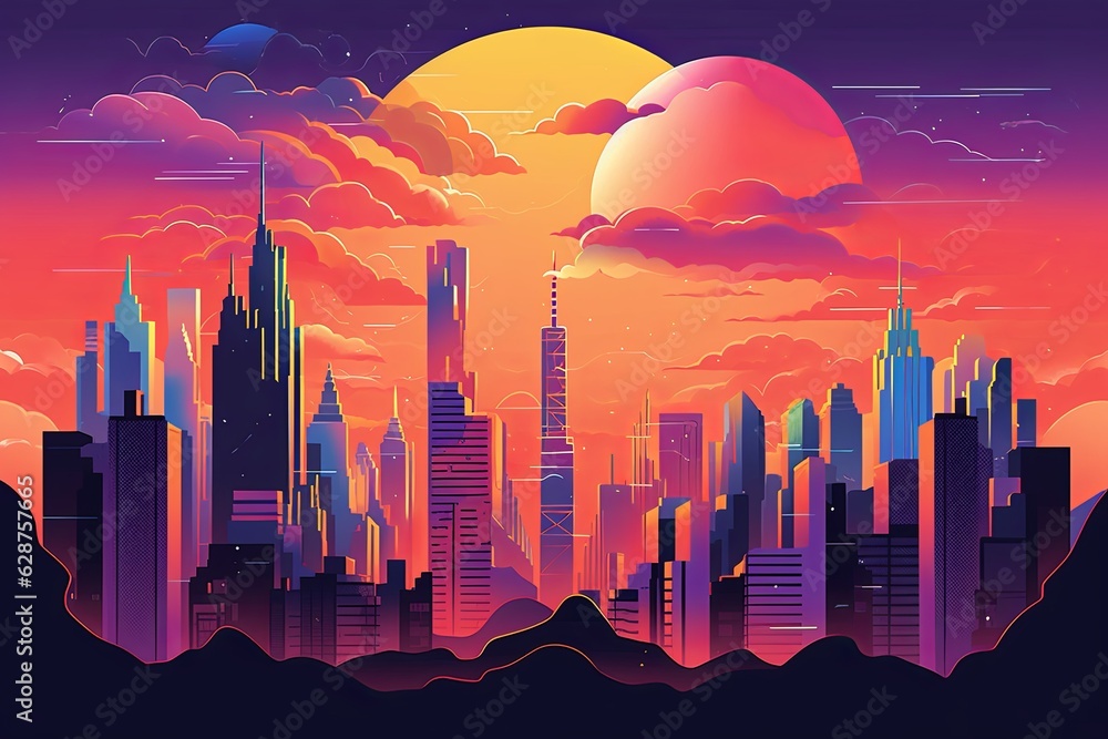 Colorful Cosmic Futuristic Landscape of a Parallel Universe Illustration