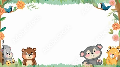 vector border template design with cute animals, generative ai