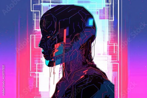 Colorful Glitchy Ambient Dark Portrait Graphic Illustration