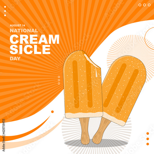National Creamsicle day on August 14, with abstract background orange and white color, and creamsicle vector illustration. Template design, social media post, suitable sale, greeting card, flat design