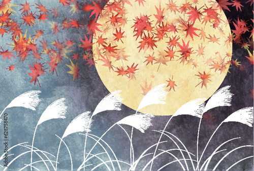 十五夜　月見　ススキ　秋　背景